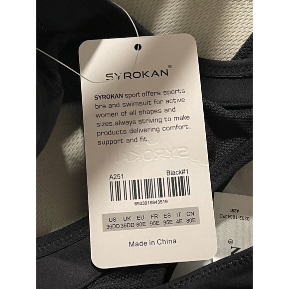 Syrokan Women 36DD Black Sports Bra High Impact Racerback Velcro Straps Support - Picture 5 of 12